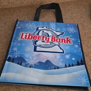 FREE WINTER SEASONAL Print reusable bag w purchase Liberty Bank Blue Tote Bag